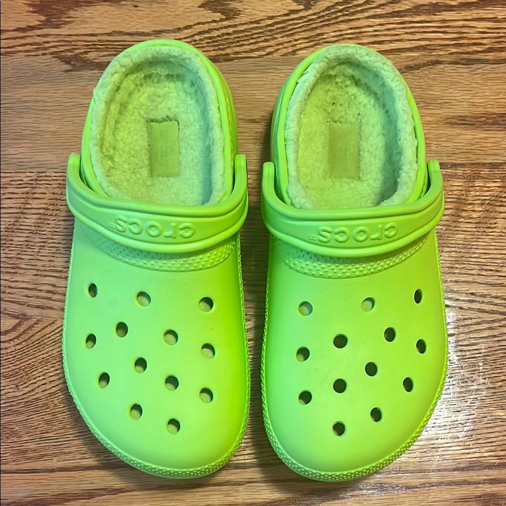 Crocs Fluff Lined Lime Green Clogs - image 1